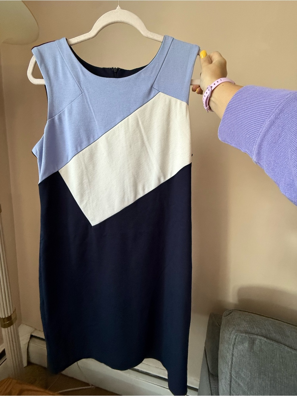 LOFT Sleeveless Colorblock Midi Dress in Light Blue, White & Navy